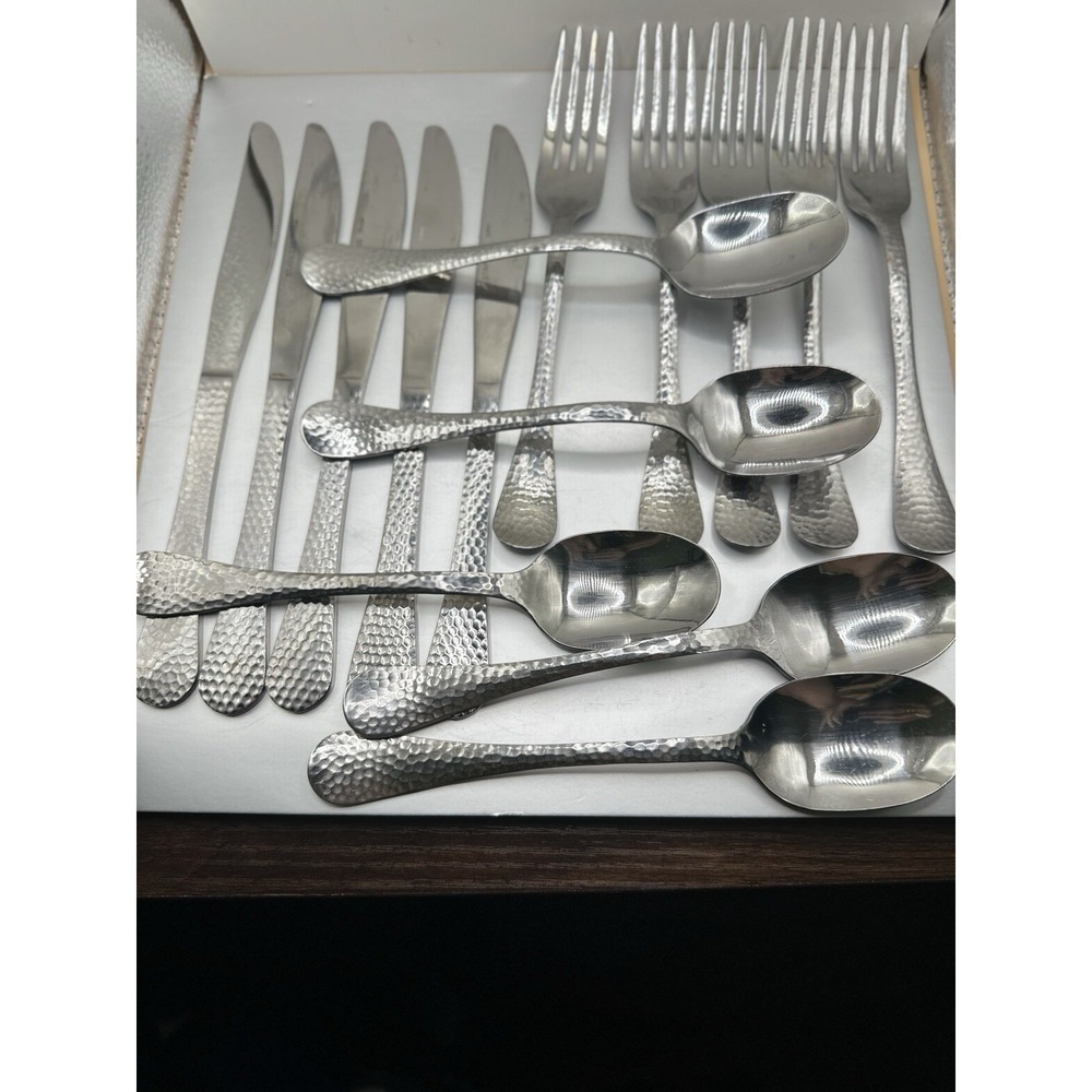 15 Pc Hammered Stainless Steel Flatware Set Modern Farmhouse Utensils‎ China